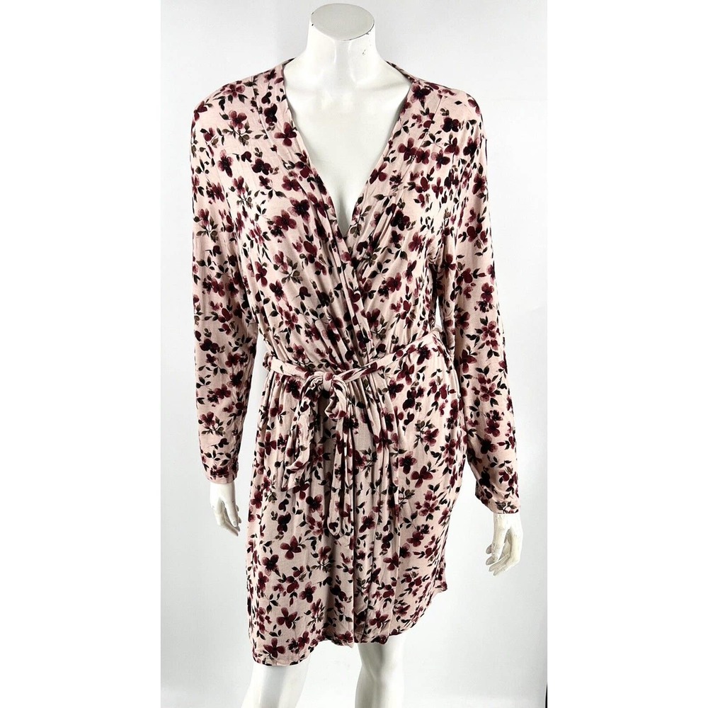 Nurture by Lamaze Robe Size L Pink Floral Tie Waist Long Sleeve Stretch Womens